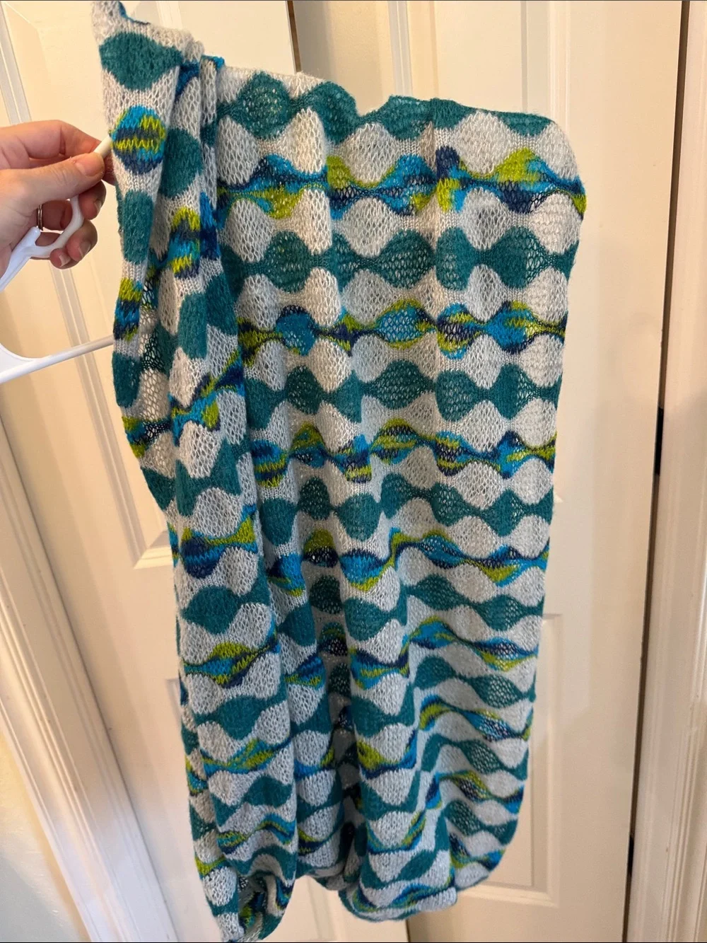 Echo Teal White Blue Green Patterned Infinity Scarf